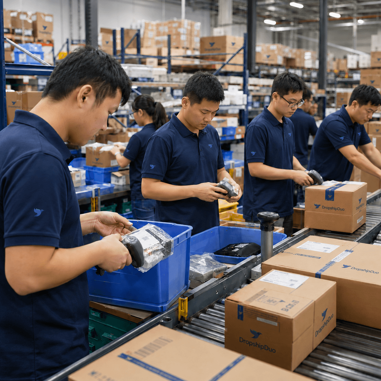 DropshipDuo warehouse team scanning products for quality control