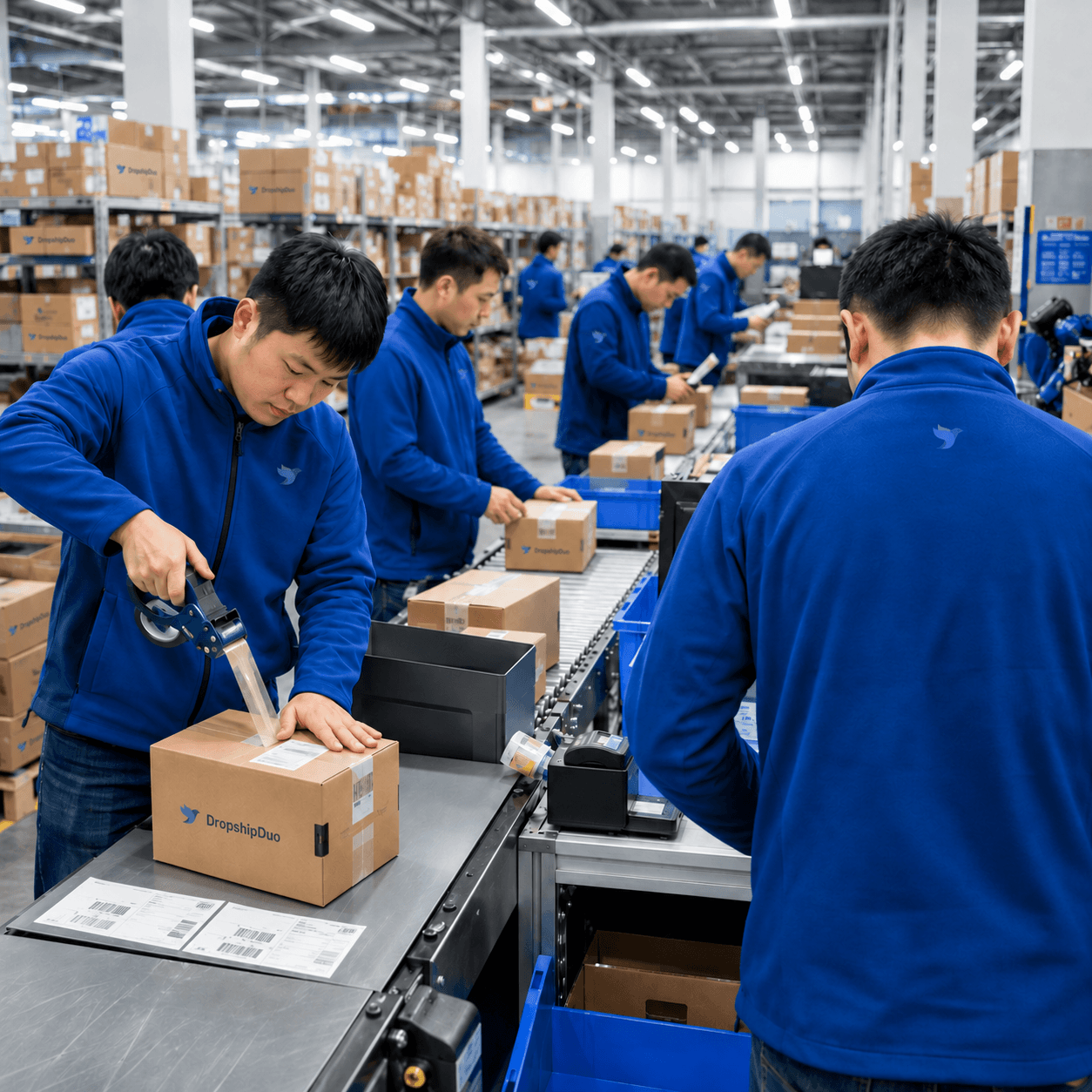 DropshipDuo team packing orders with professional QA standards
