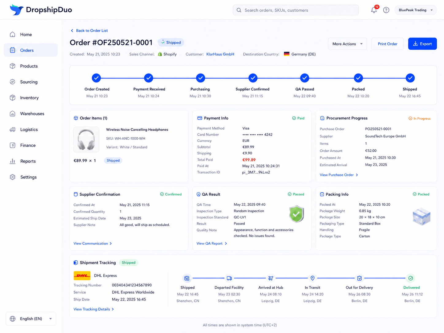 Order flow screenshot